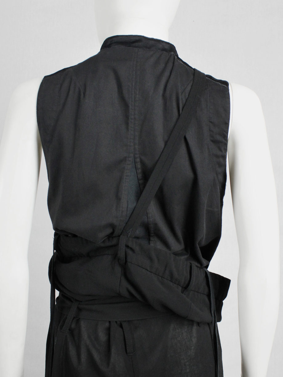 vaniitas vintage Ann Demeulemeester black draped trousers with strap or jumpsuit spring 2003 3353