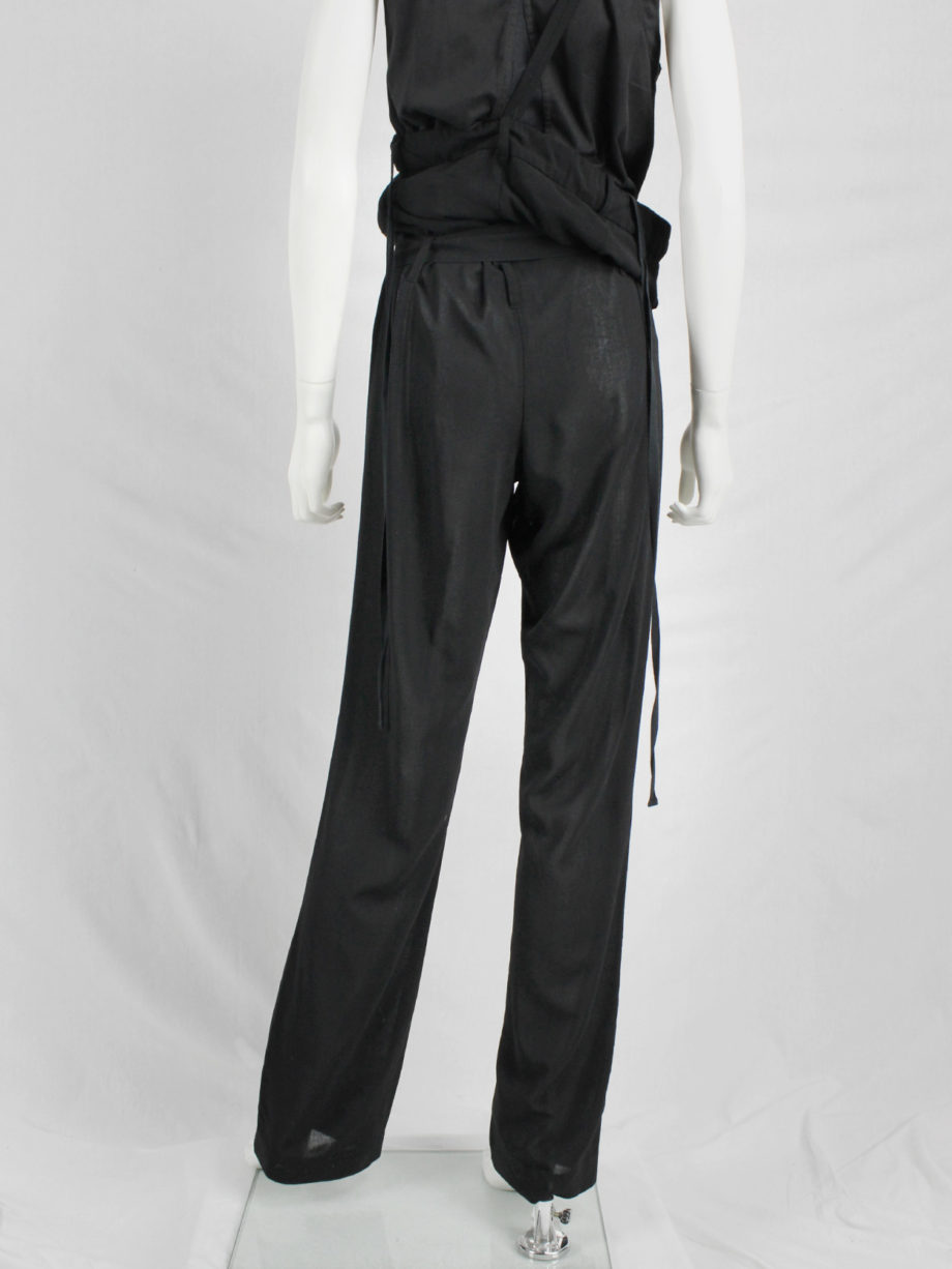 vaniitas vintage Ann Demeulemeester black draped trousers with strap or jumpsuit spring 2003 3369
