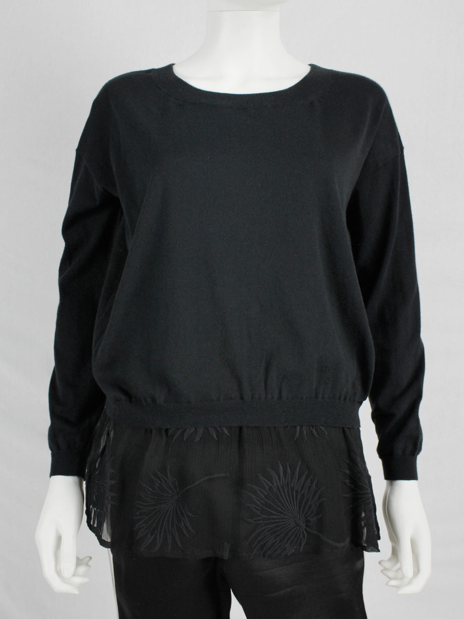 vaniitas vintage Ann Demeulemeester black jumper with sheer embroidered hem 0840