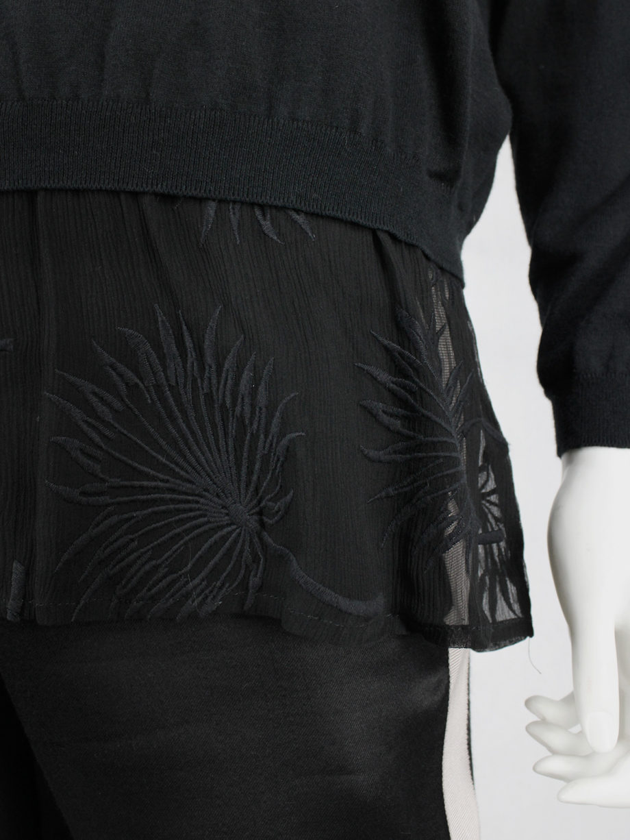 vaniitas vintage Ann Demeulemeester black jumper with sheer embroidered hem 0855