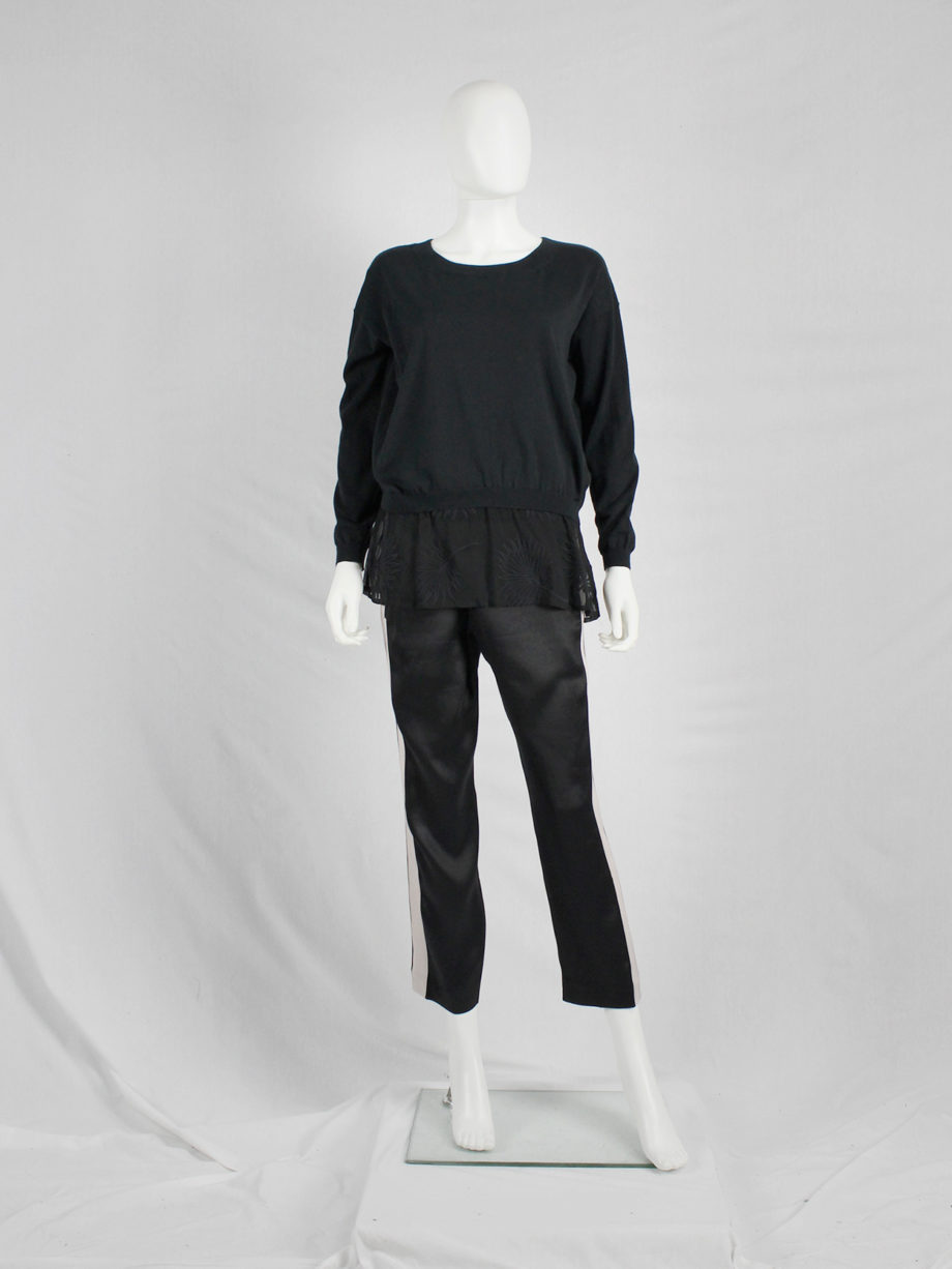vaniitas vintage Ann Demeulemeester black jumper with sheer embroidered hem 0866