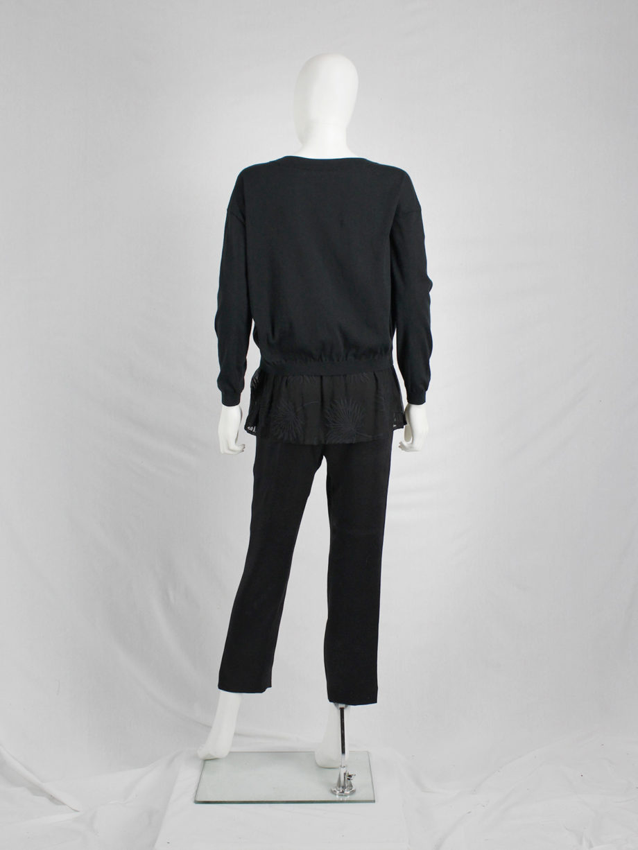 vaniitas vintage Ann Demeulemeester black jumper with sheer embroidered hem 0877