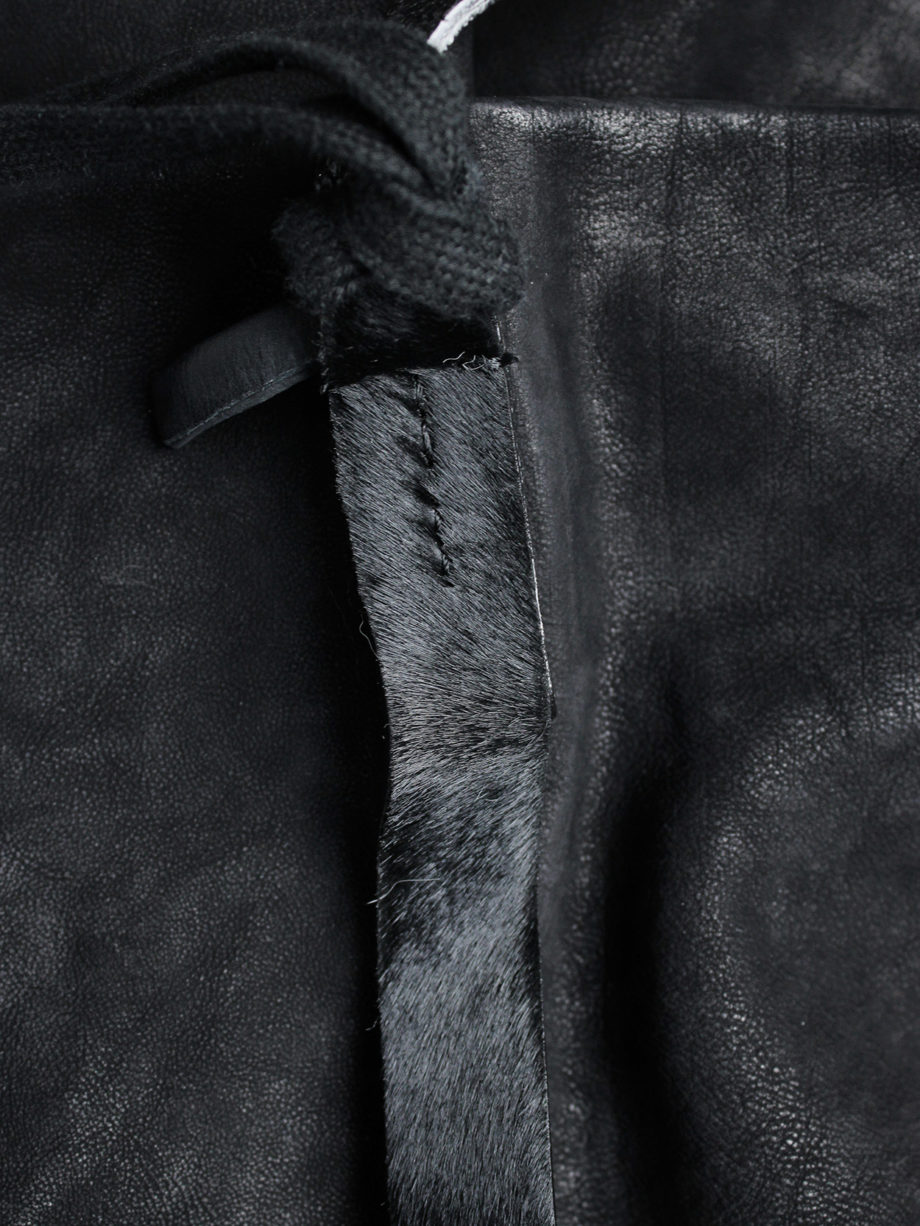 vaniitas vintage Ann Demeulemeester black leather shoulder bag with extra long horsehair tassel 4937