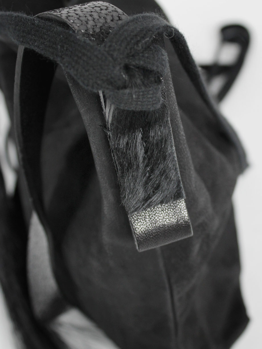 vaniitas vintage Ann Demeulemeester black leather shoulder bag with extra long horsehair tassel 5063