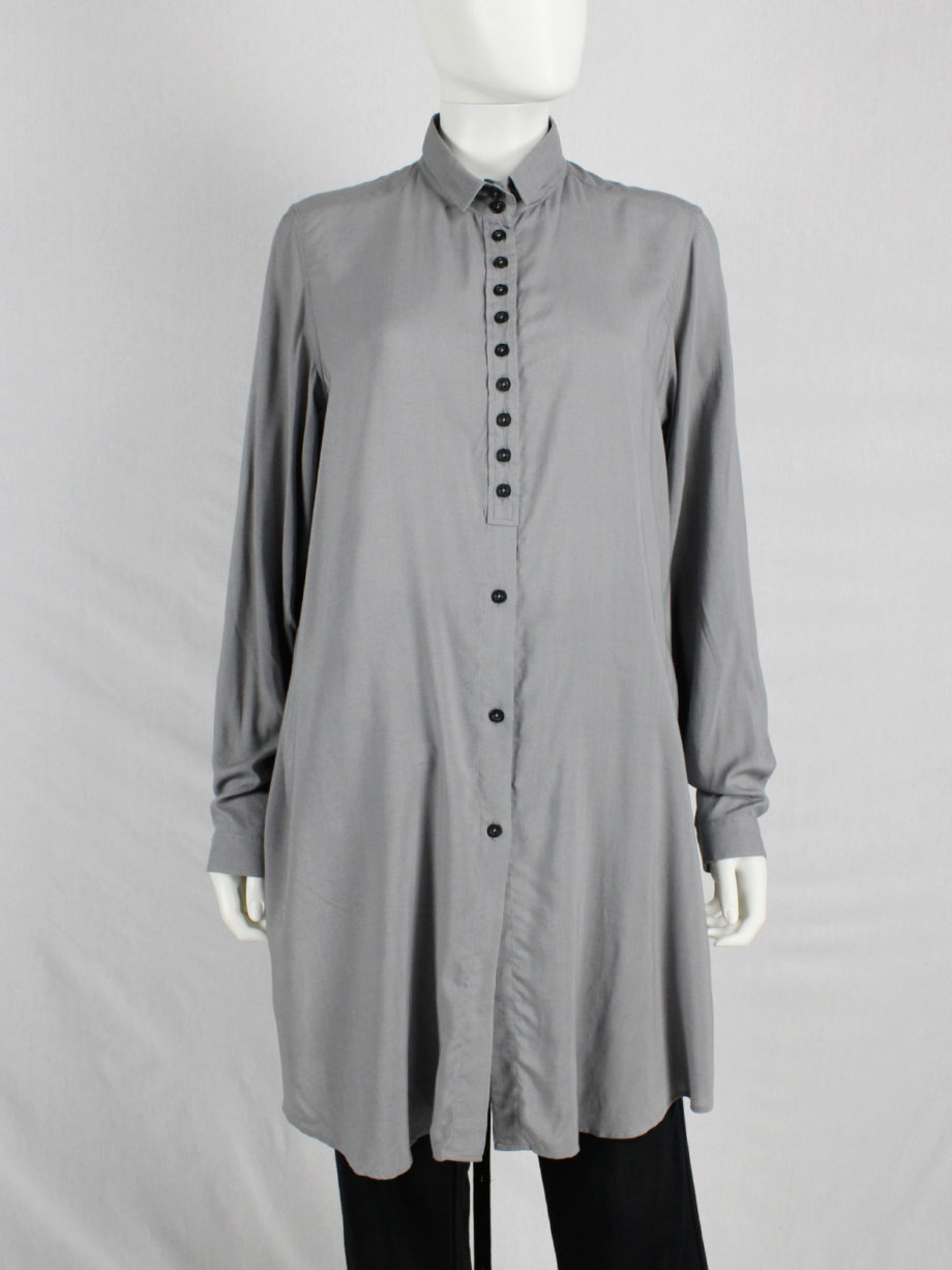 vaniitas vintage Ann Demeulemeester grey long shirt with many black buttons 3375