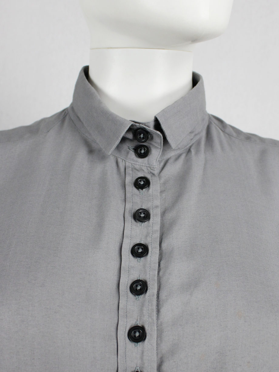 vaniitas vintage Ann Demeulemeester grey long shirt with many black buttons 3386