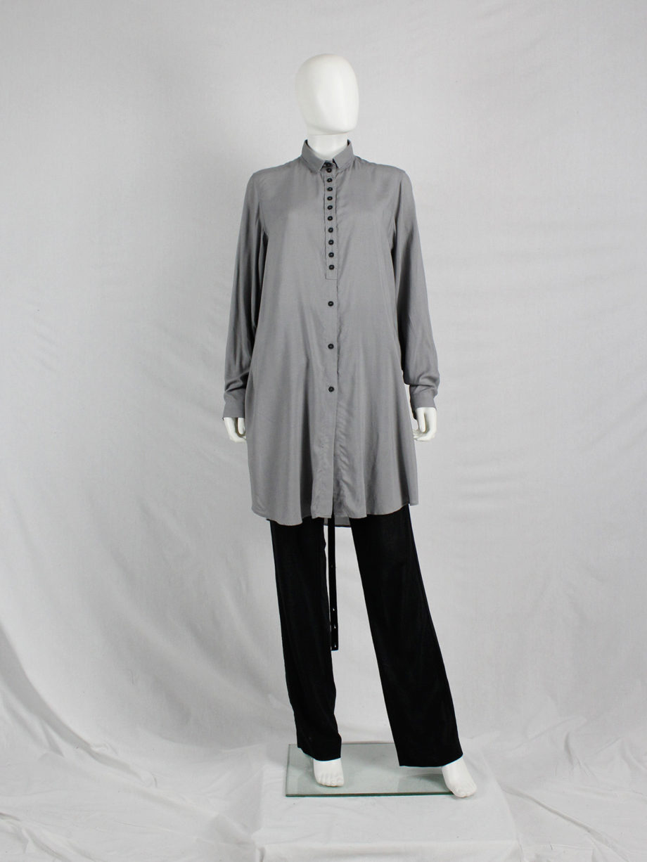 vaniitas vintage Ann Demeulemeester grey long shirt with many black buttons 3403