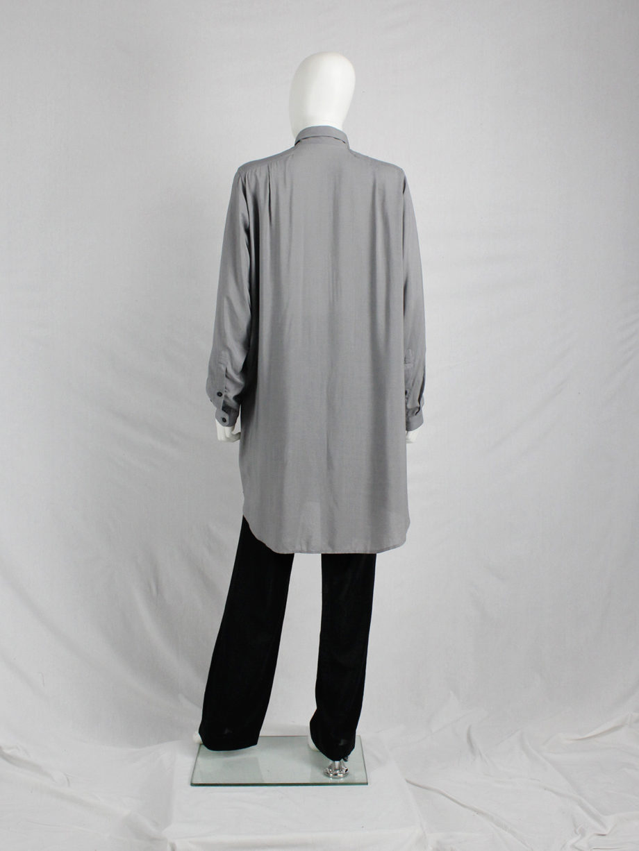 vaniitas vintage Ann Demeulemeester grey long shirt with many black buttons 3415