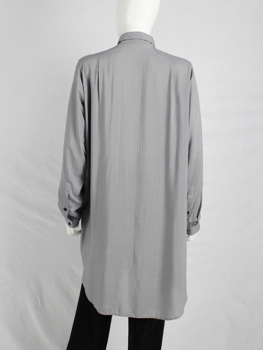 vaniitas vintage Ann Demeulemeester grey long shirt with many black buttons 3422