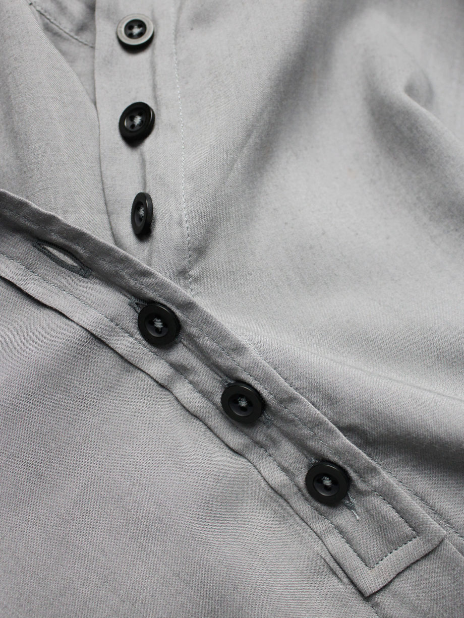 vaniitas vintage Ann Demeulemeester grey long shirt with many black buttons 3566