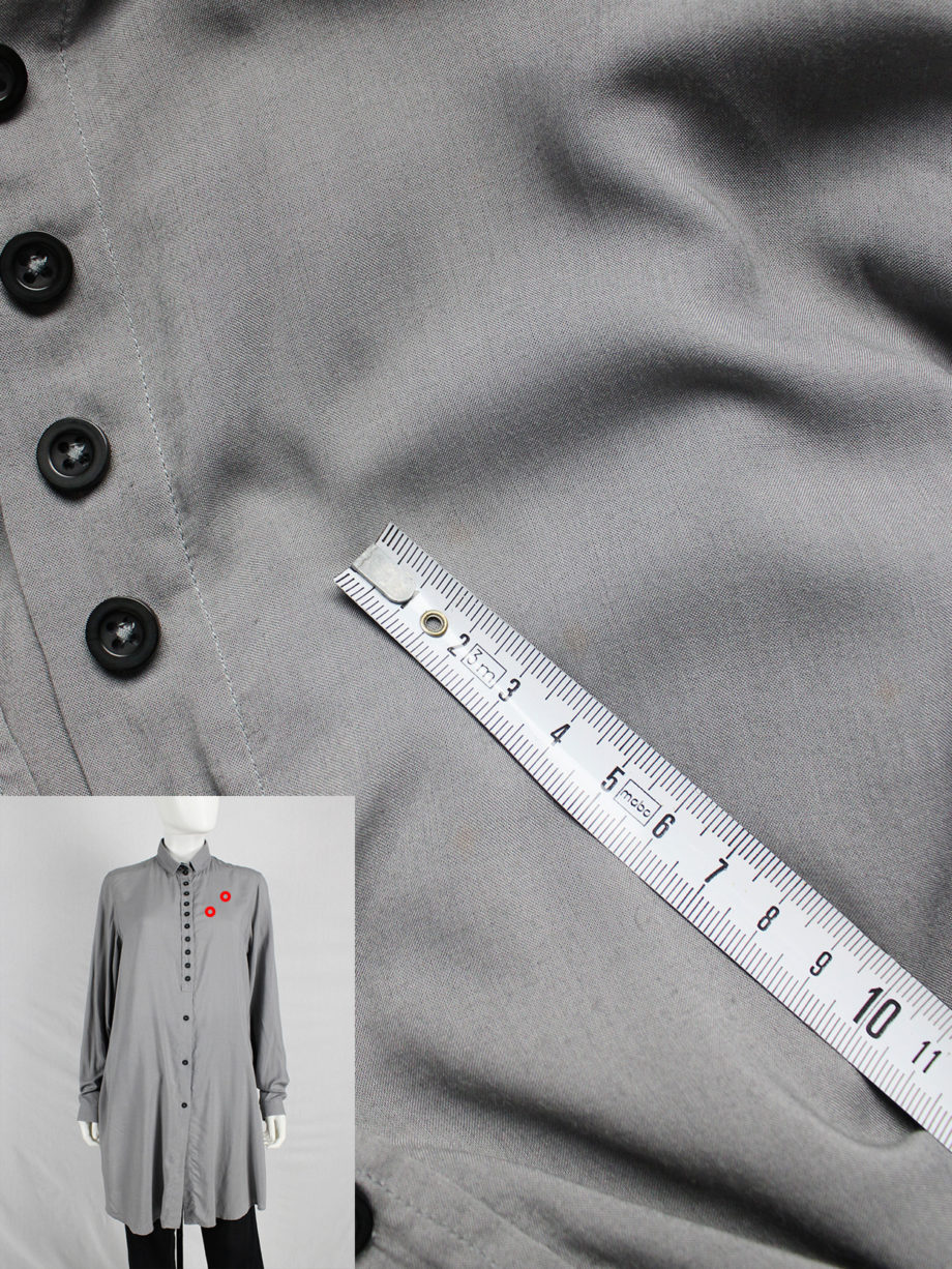 vaniitas vintage Ann Demeulemeester grey long shirt with many black buttons 3574