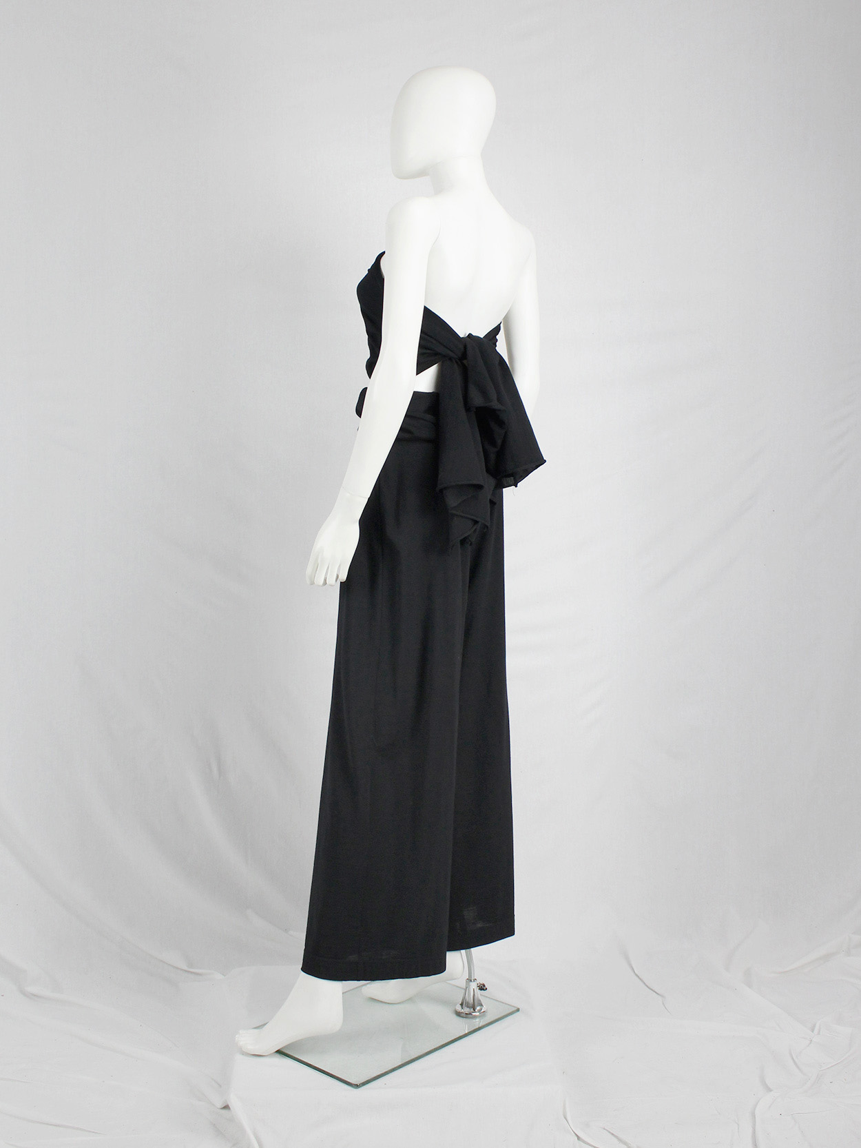 vaniitas vintage Comme des Garcons black jumpsuit with cape or bow at the back —1994 3948