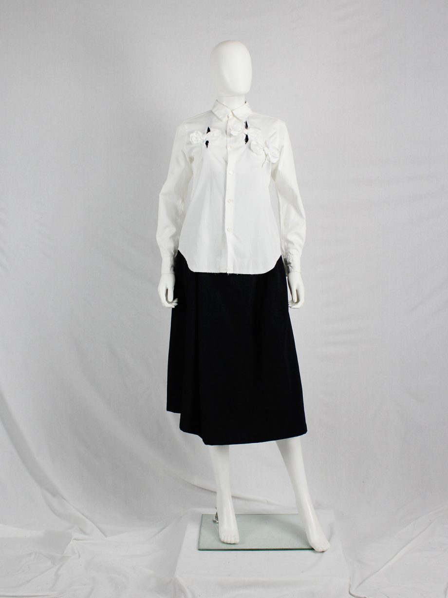 vaniitas vintage Comme des Garcons white shirt with slits and three bows spring 2002 1245