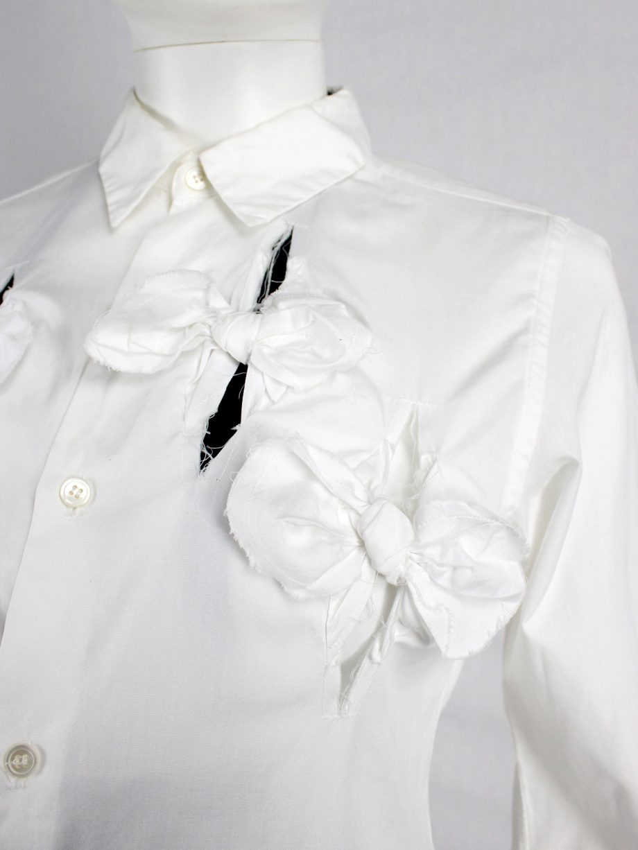 vaniitas vintage Comme des Garcons white shirt with slits and three bows spring 2002 1295