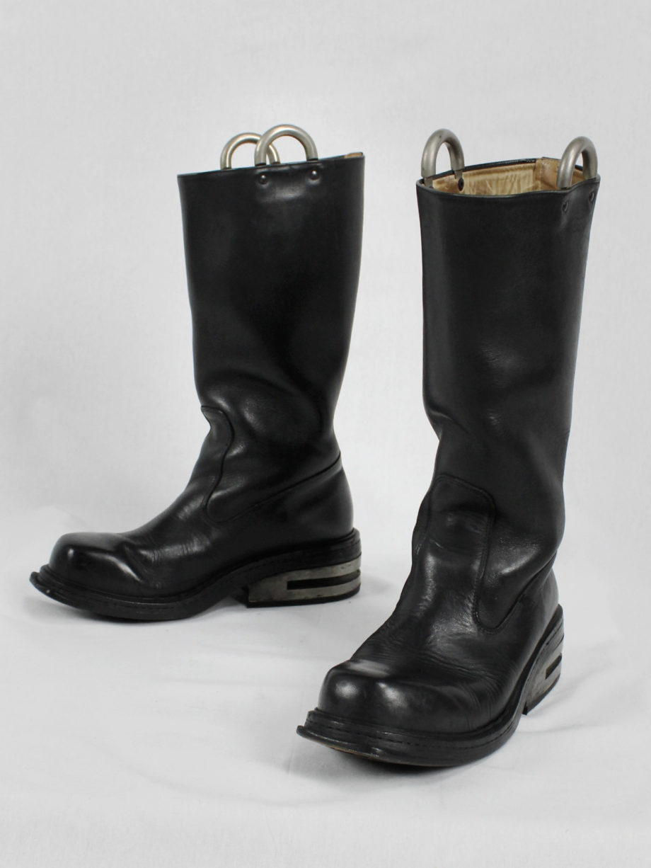 vaniitas vintage Dirk Bikkembergs black tall boots with metal heel and metal pulls 1990s 90s archive