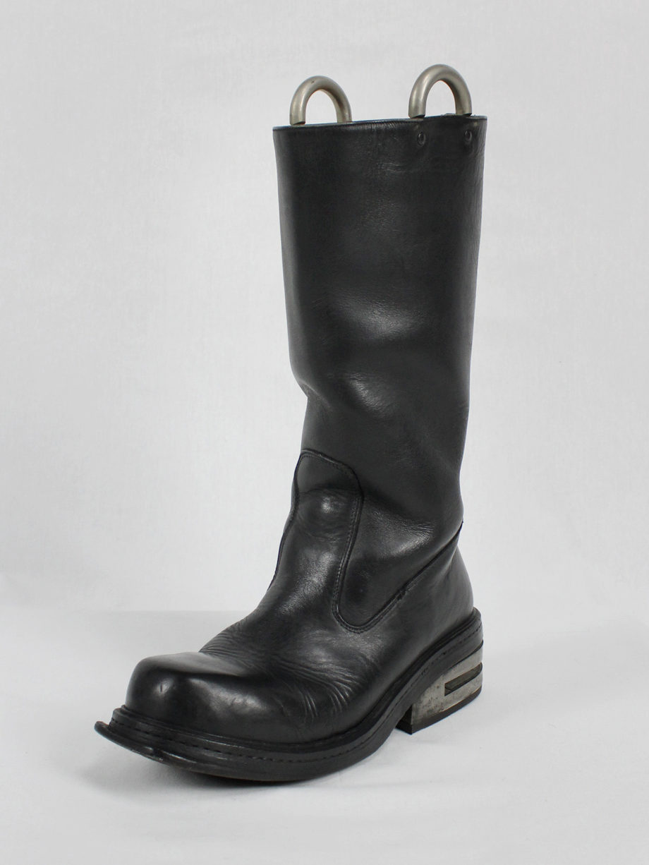 vaniitas vintage Dirk Bikkembergs black tall boots with metal heel and metal pulls 1990s 90s archive 5083