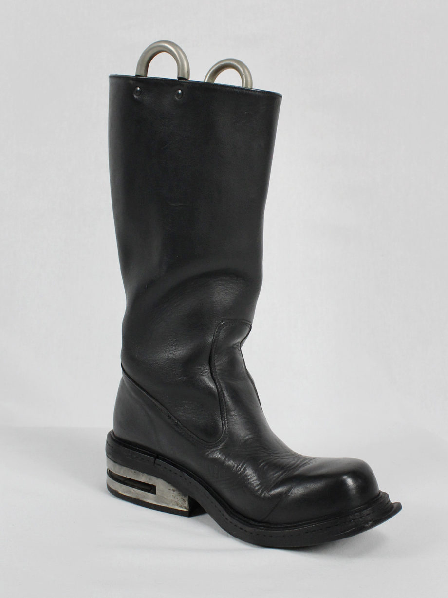 vaniitas vintage Dirk Bikkembergs black tall boots with metal heel and metal pulls 1990s 90s archive 5094