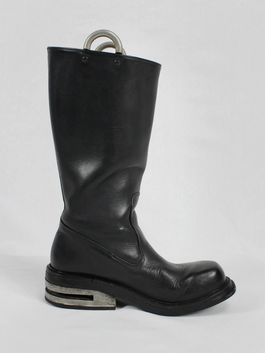 vaniitas vintage Dirk Bikkembergs black tall boots with metal heel and metal pulls 1990s 90s archive 5099