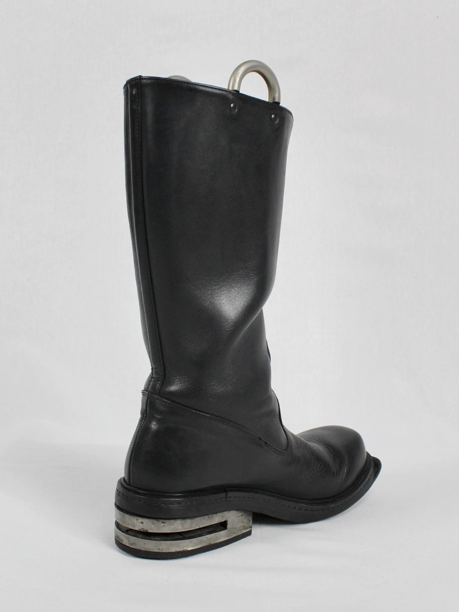 vaniitas vintage Dirk Bikkembergs black tall boots with metal heel and metal pulls 1990s 90s archive 5104