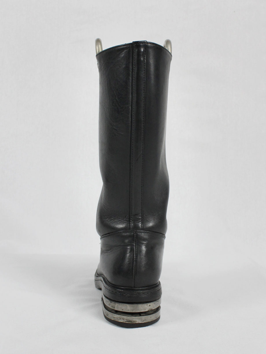 vaniitas vintage Dirk Bikkembergs black tall boots with metal heel and metal pulls 1990s 90s archive 5108