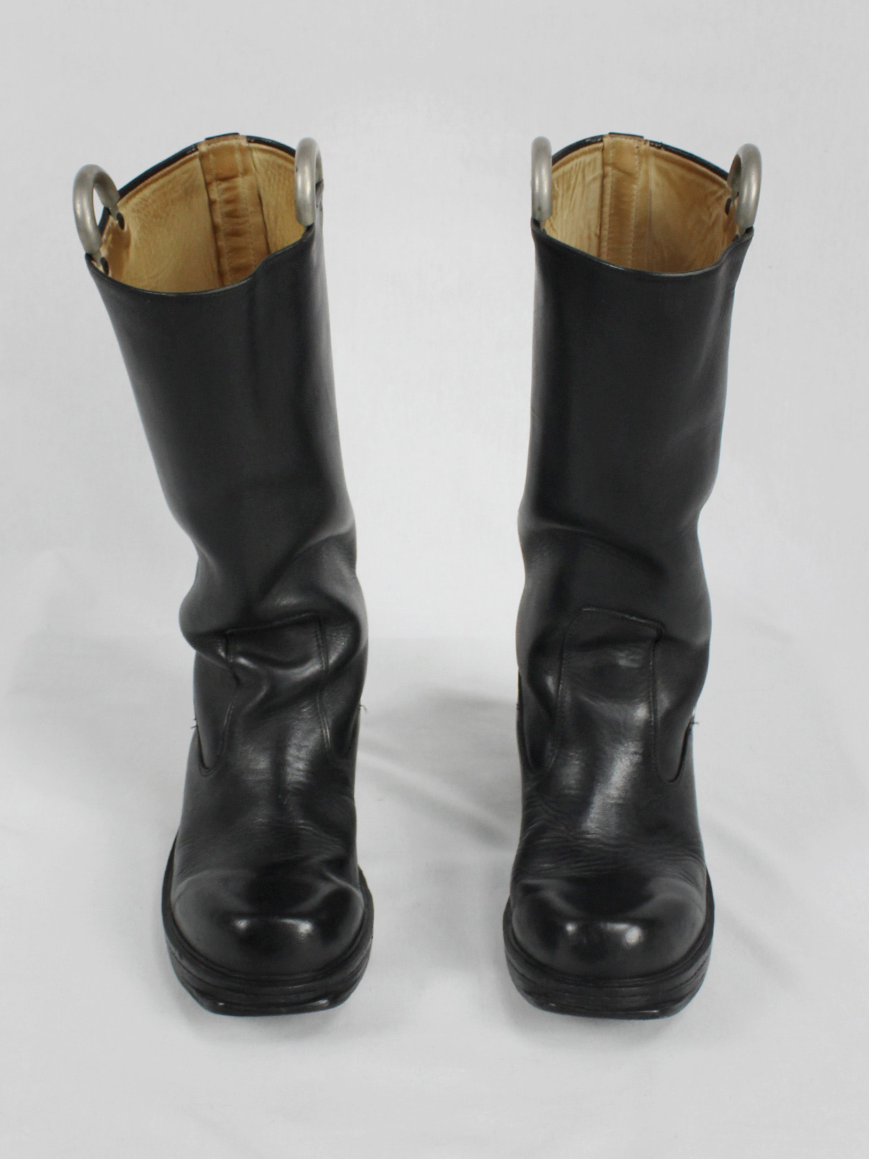 vaniitas vintage Dirk Bikkembergs black tall boots with metal heel and metal pulls 1990s 90s archive 5118