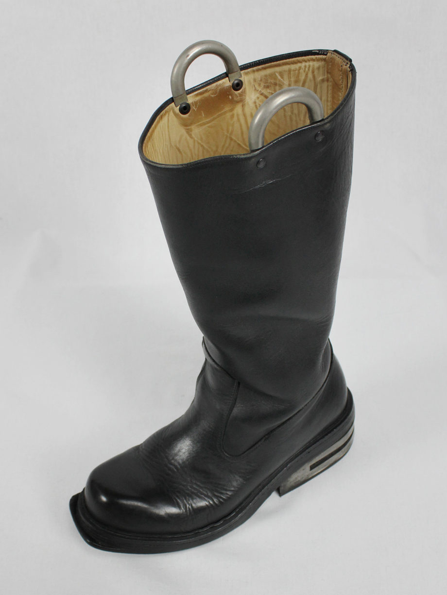 vaniitas vintage Dirk Bikkembergs black tall boots with metal heel and metal pulls 1990s 90s archive 5136