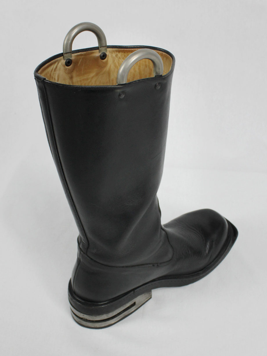 vaniitas vintage Dirk Bikkembergs black tall boots with metal heel and metal pulls 1990s 90s archive 5141