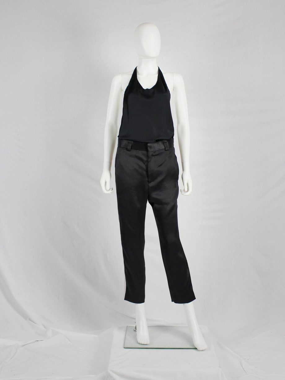 vaniitas vintage Haider Ackermann black satin trousers with nude side panel spring 2015 0743