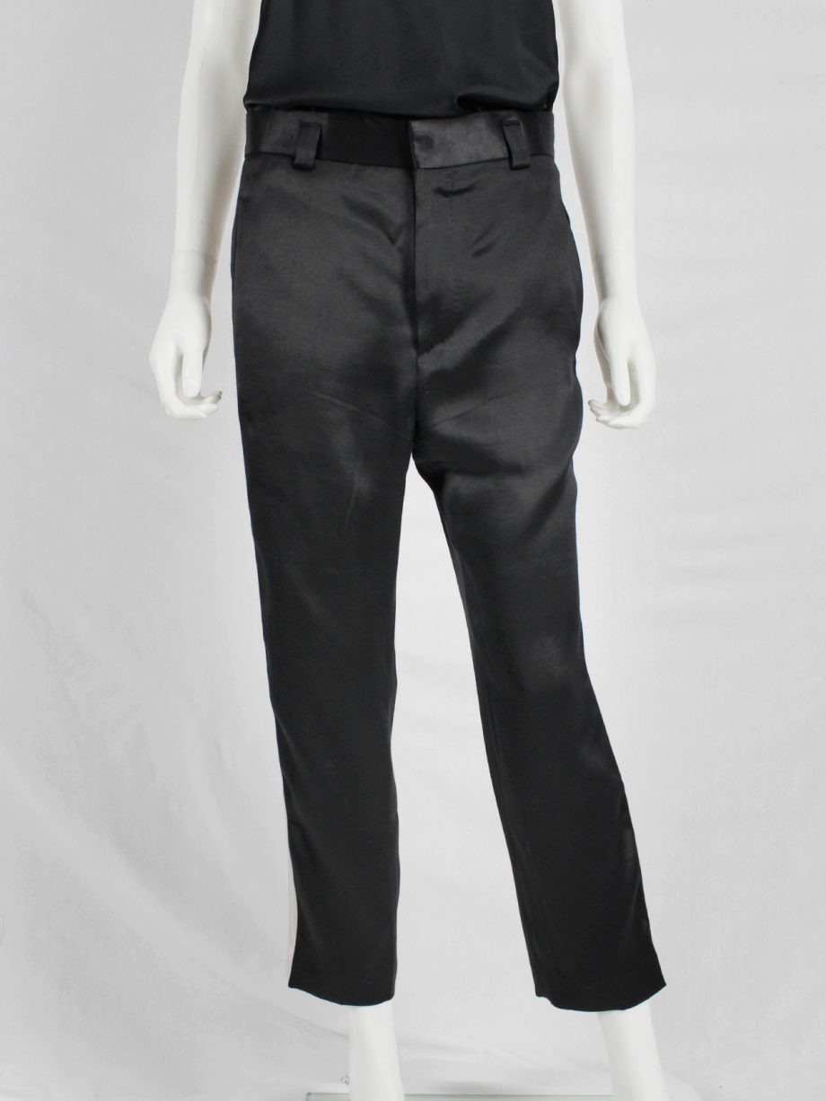 vaniitas vintage Haider Ackermann black satin trousers with nude side panel spring 2015 0762