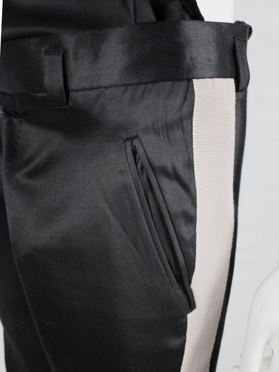 vaniitas vintage Haider Ackermann black satin trousers with nude side panel spring 2015 0774
