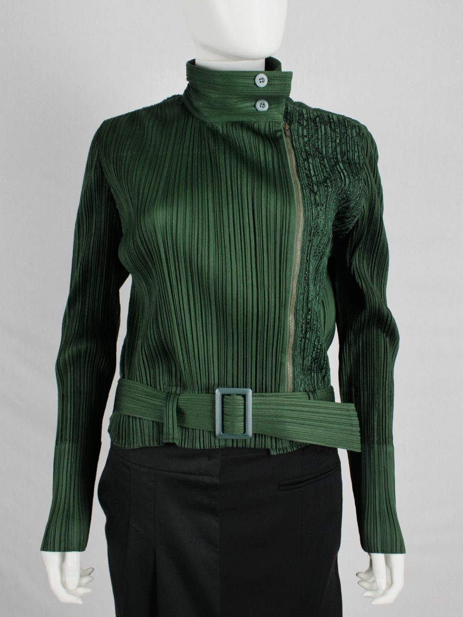 vaniitas vintage Issey Miyake Pleats Please green biker jacket with filigree panel 2101
