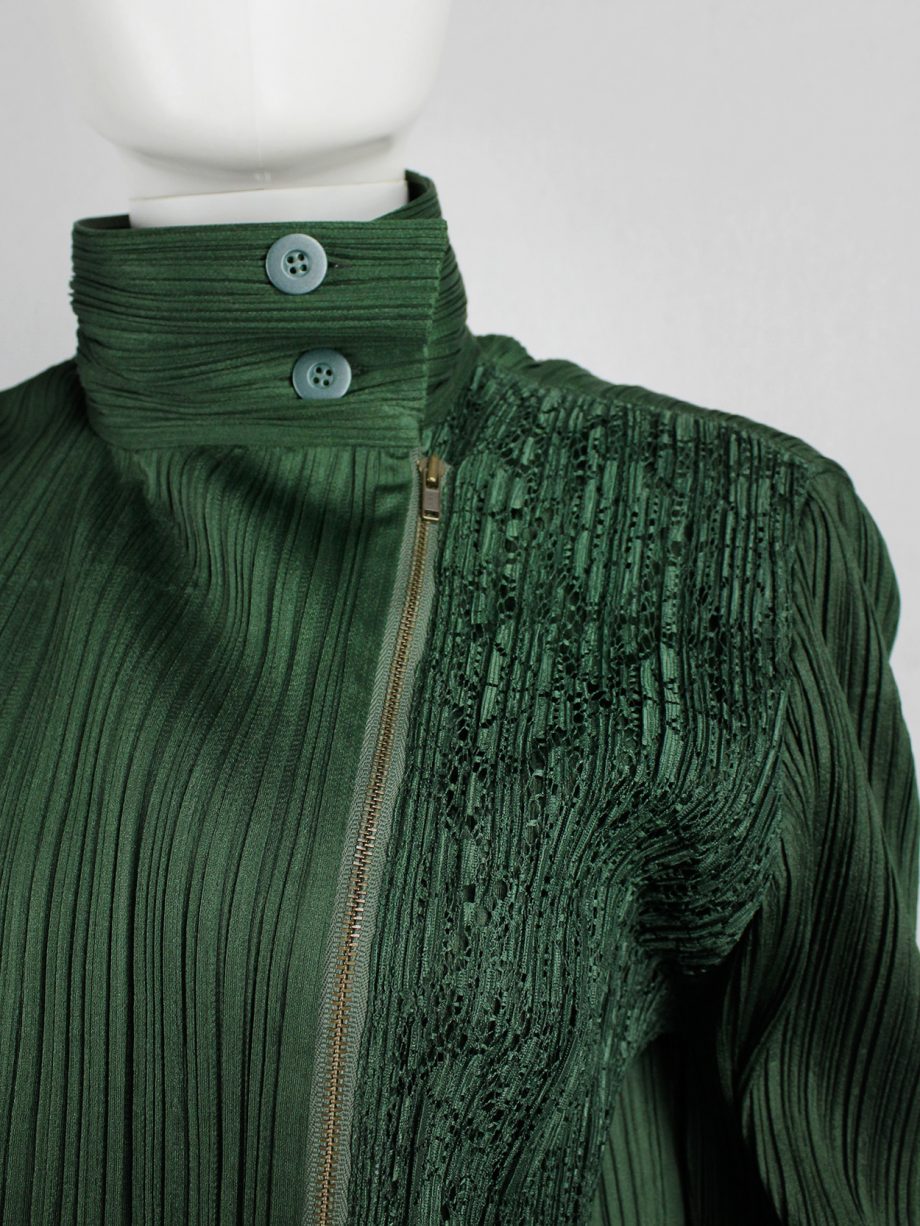 vaniitas vintage Issey Miyake Pleats Please green biker jacket with filigree panel 2113