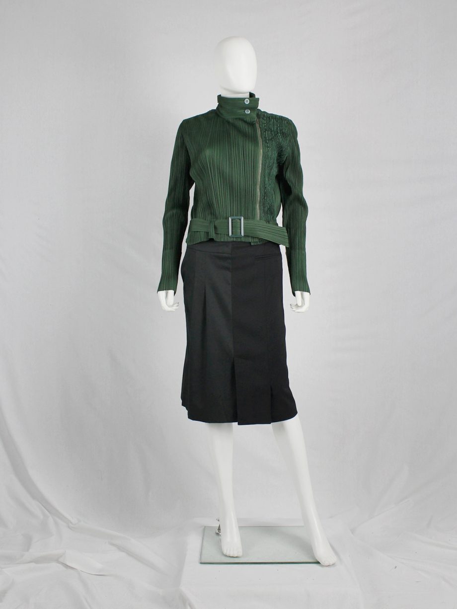vaniitas vintage Issey Miyake Pleats Please green biker jacket with filigree panel 2120