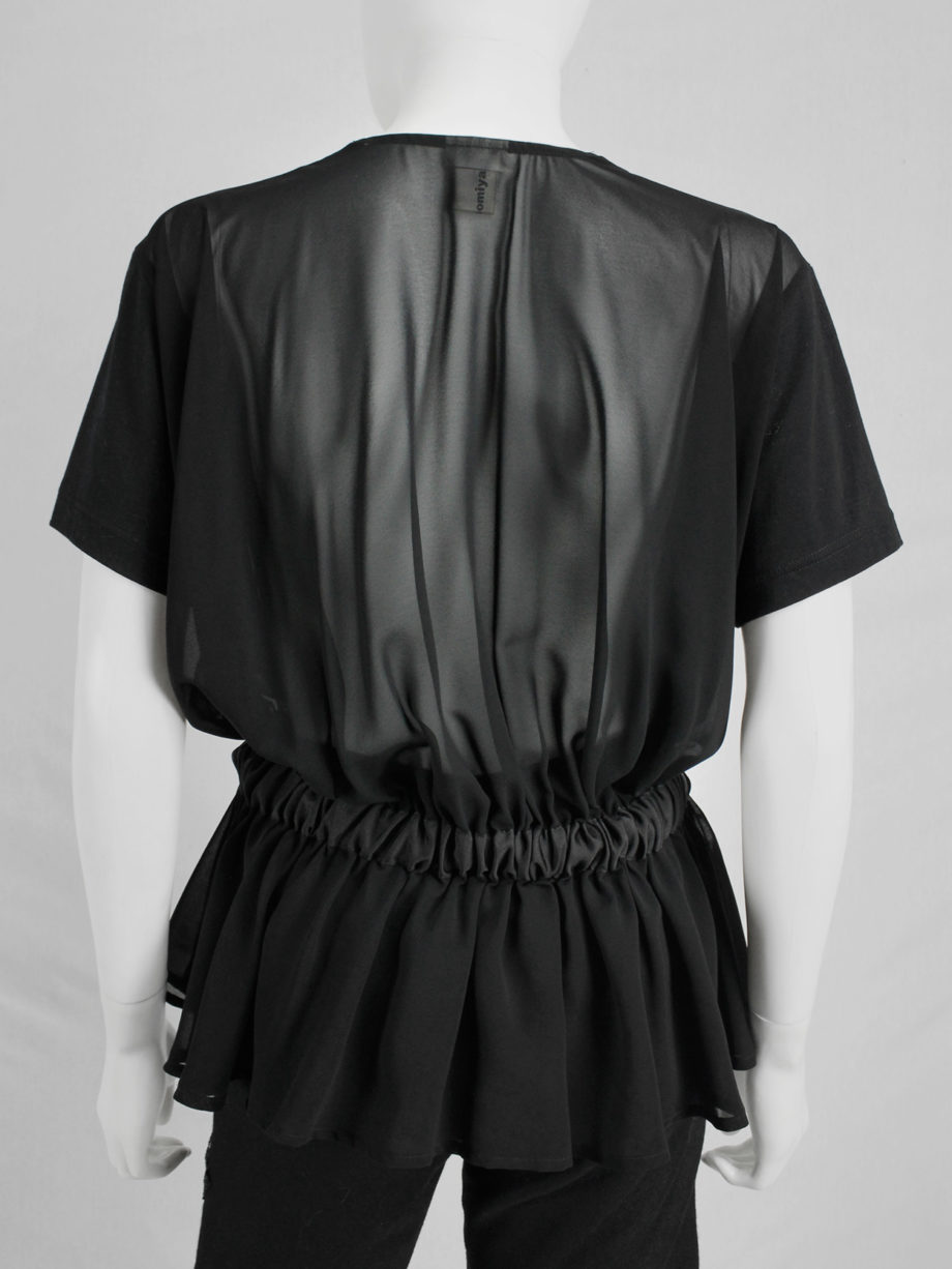 vaniitas vintage Noir Kei Ninomiya black gathered t-shirt with belt and sheer back 3772