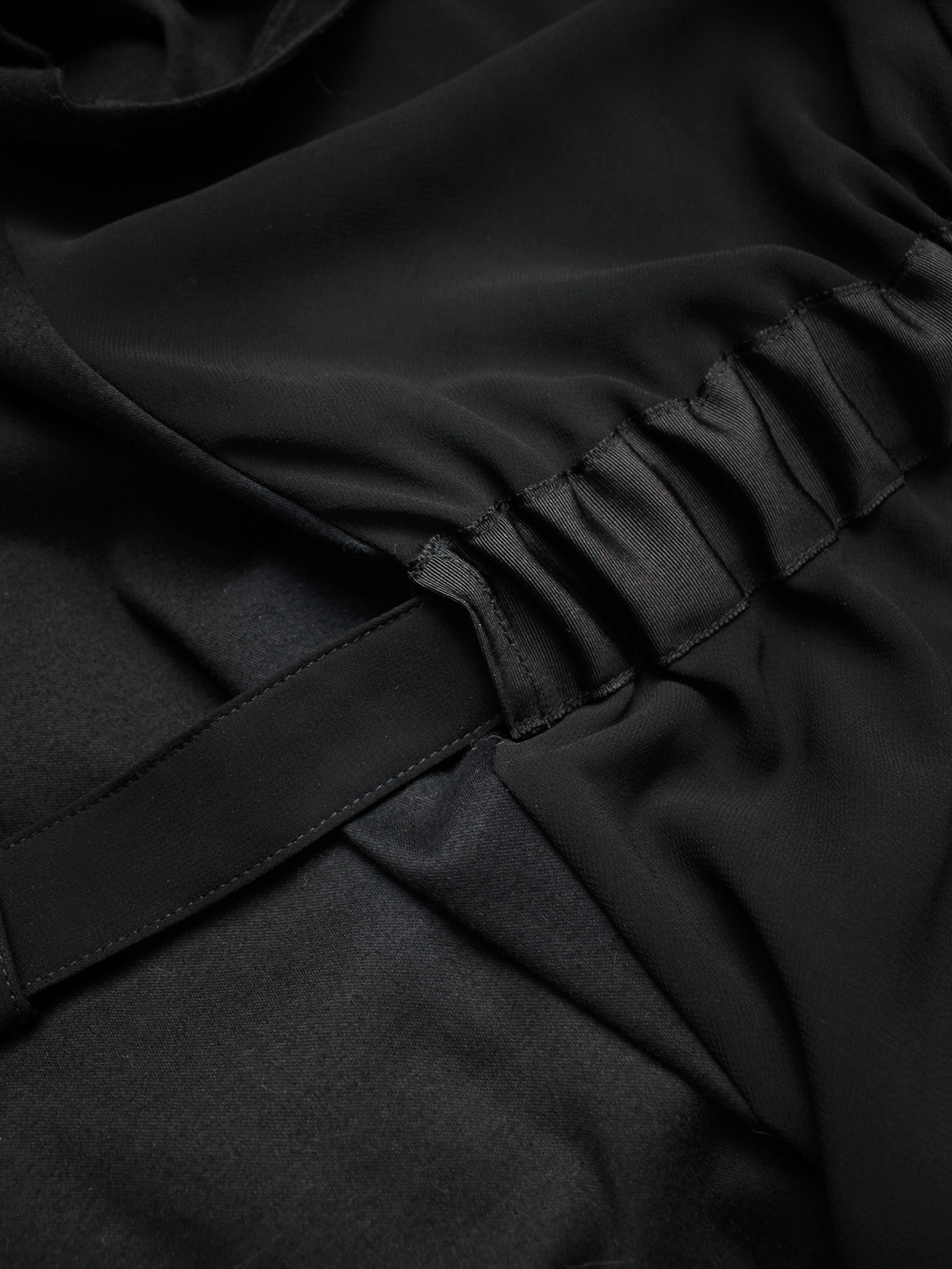 vaniitas vintage Noir Kei Ninomiya black gathered t-shirt with belt and sheer back 3787
