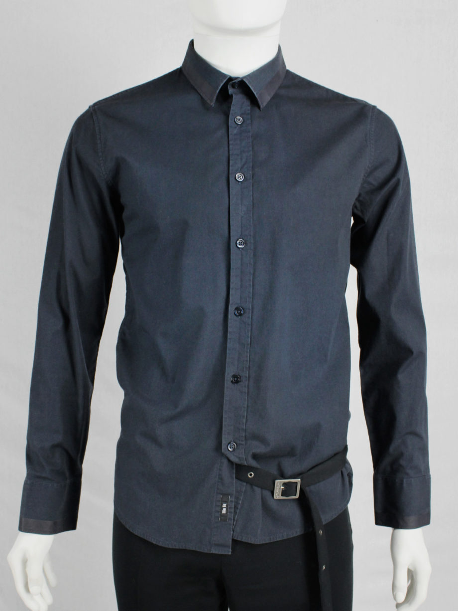 vaniitas vintageDirk Bikkembergs blue shirt with laminated trims on the collar and cuffs 3804