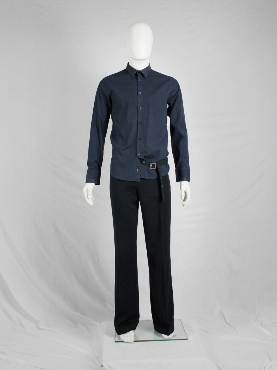 vaniitas vintageDirk Bikkembergs blue shirt with laminated trims on the collar and cuffs 3848