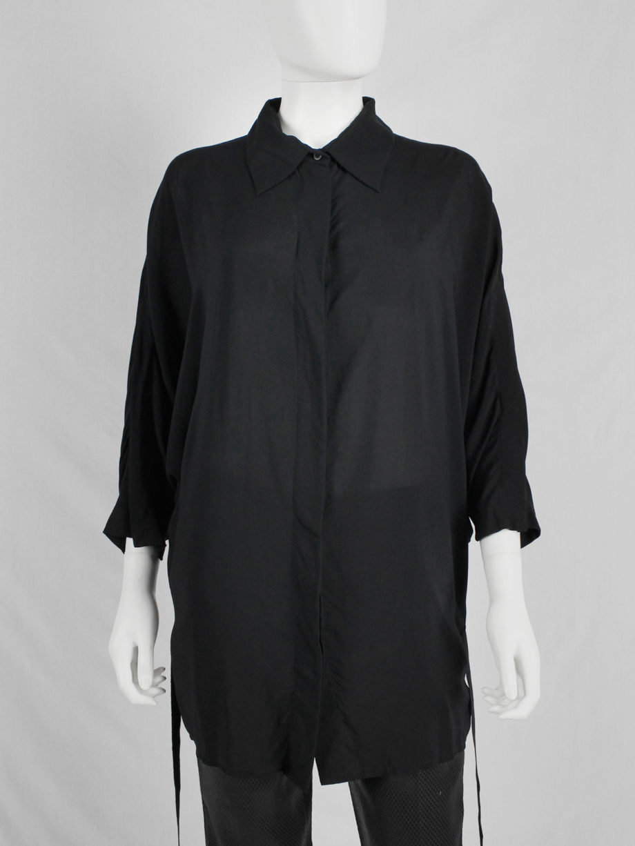 Ann Demeulemeester black batwing shirt with tassel belt fall 2013 9810