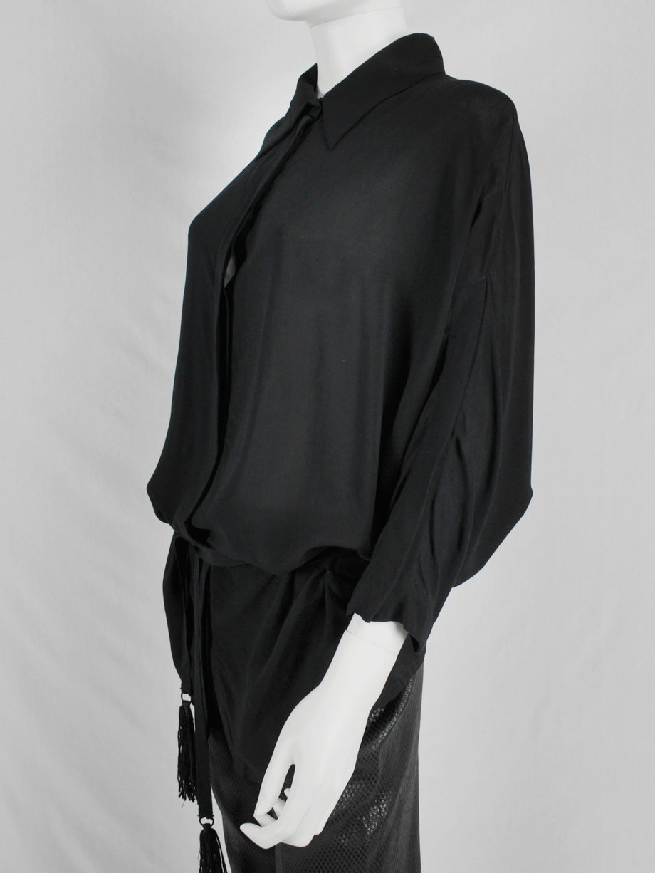 Ann Demeulemeester black batwing shirt with tassel belt fall 2013 9862