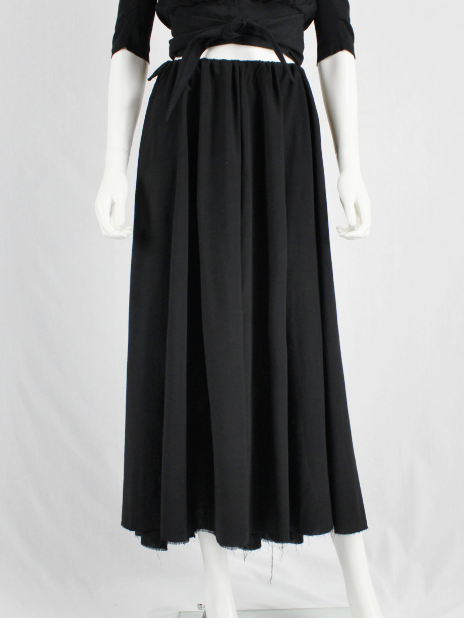 vaniitas Dries Van Noten black gathered maxi skirt with frayed trim 1645