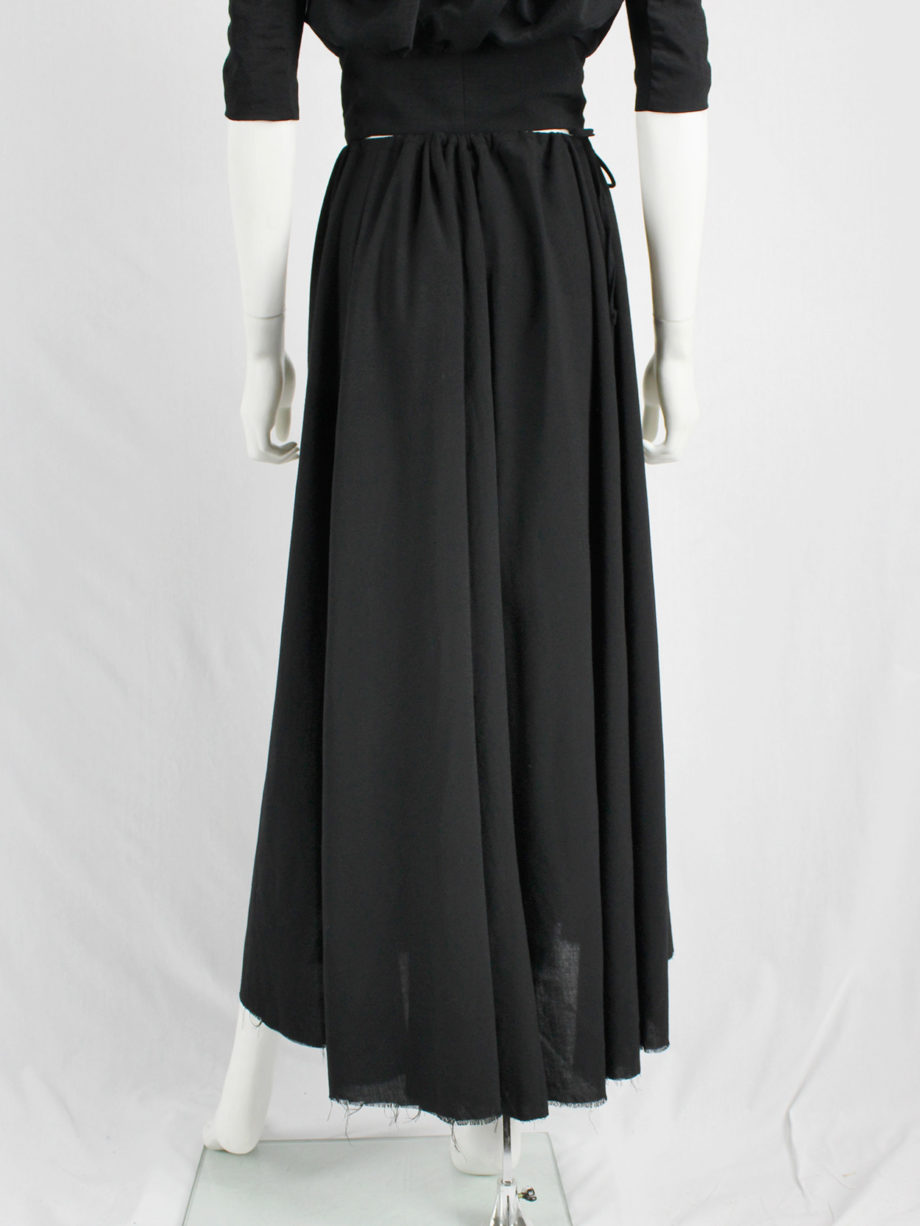 vaniitas Dries Van Noten black gathered maxi skirt with frayed trim 1711