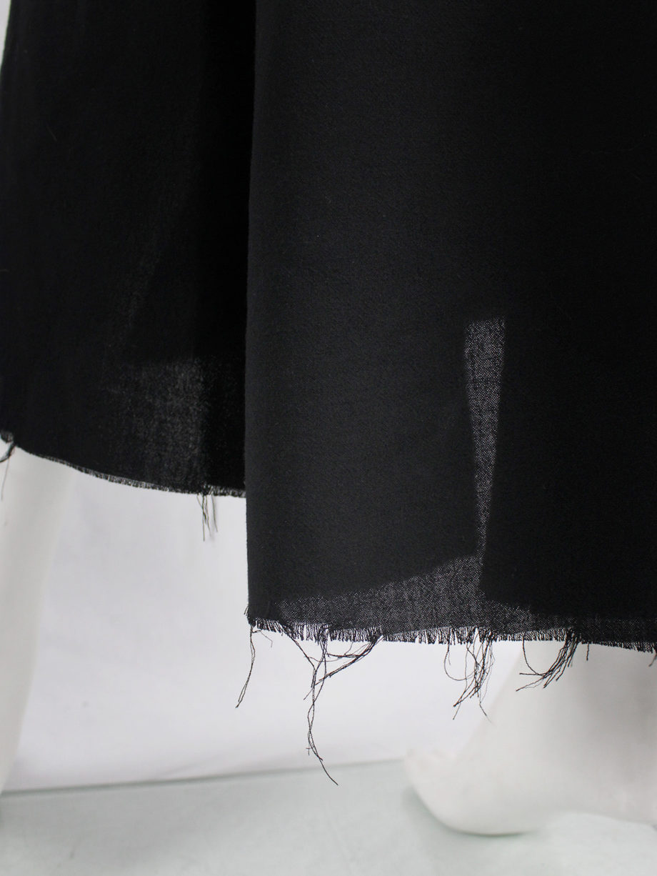 vaniitas Dries Van Noten black gathered maxi skirt with frayed trim 1726