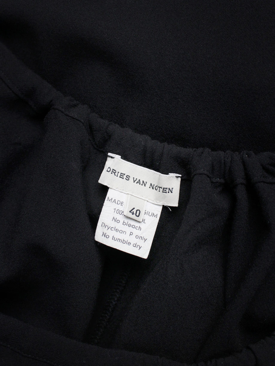 vaniitas Dries Van Noten black gathered maxi skirt with frayed trim 1779