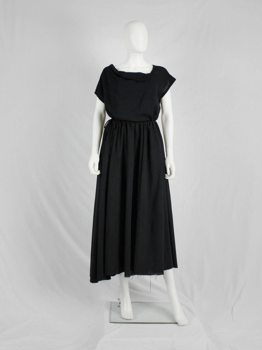 vaniitas Dries Van Noten black gathered maxi skirt with frayed trim 3511