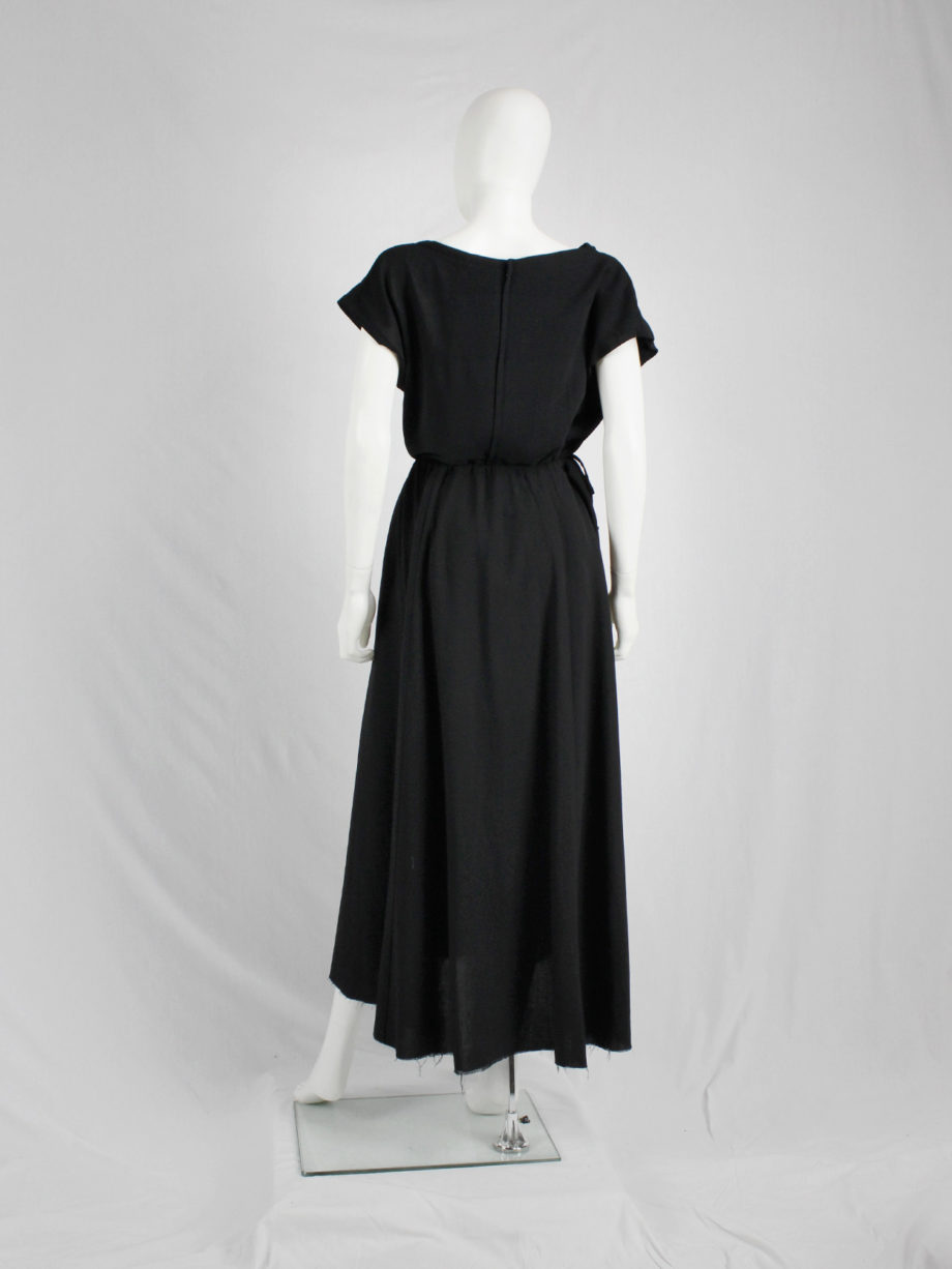 vaniitas Dries Van Noten black gathered maxi skirt with frayed trim 3530