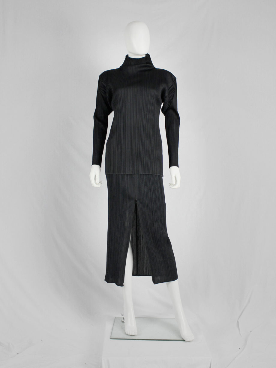 vaniitas Issey Miyake Pleats Please black maxi skirt with front zipper2281