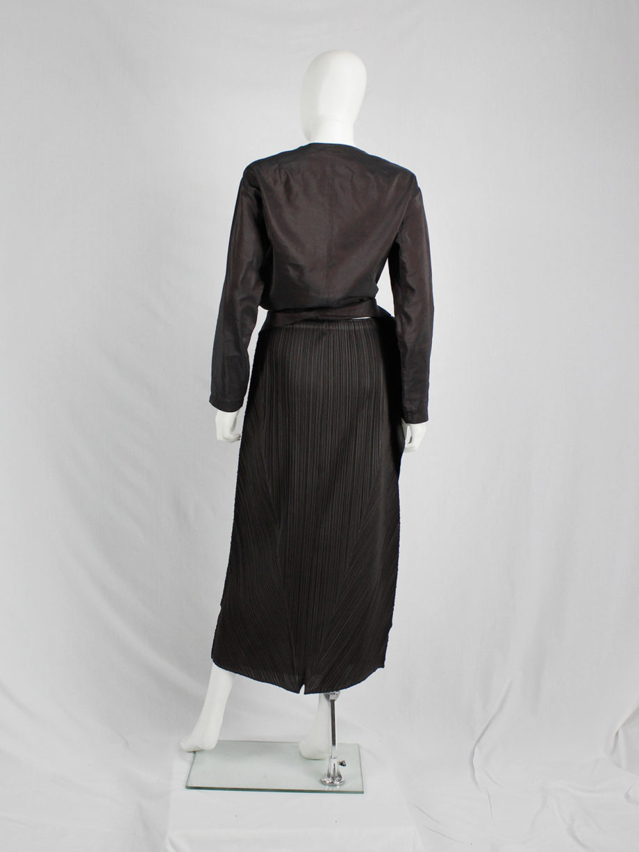 vaniitas Issey Miyake Pleats Please brown curved skirt with triangular panels 7733