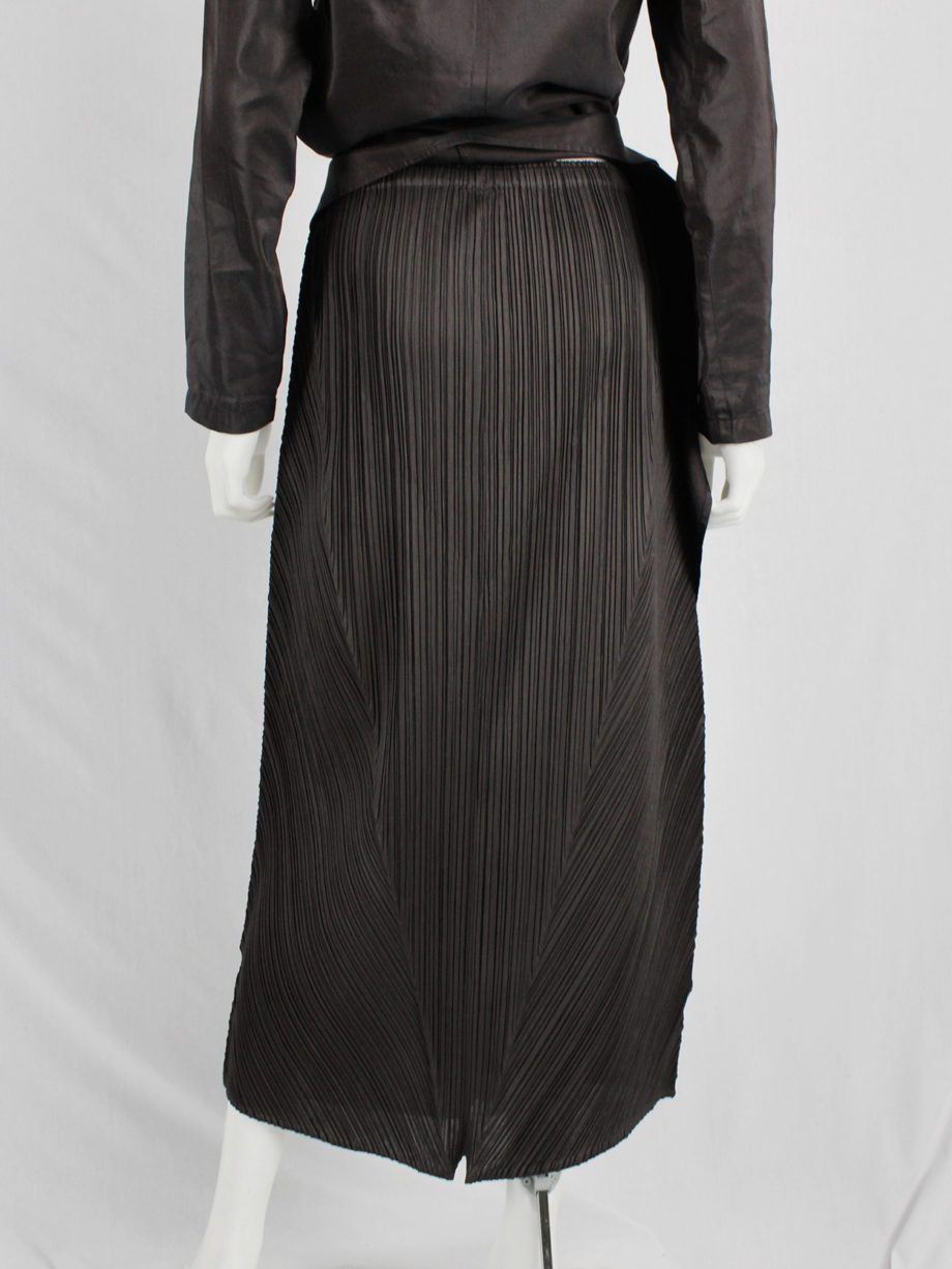 vaniitas Issey Miyake Pleats Please brown curved skirt with triangular panels 7740