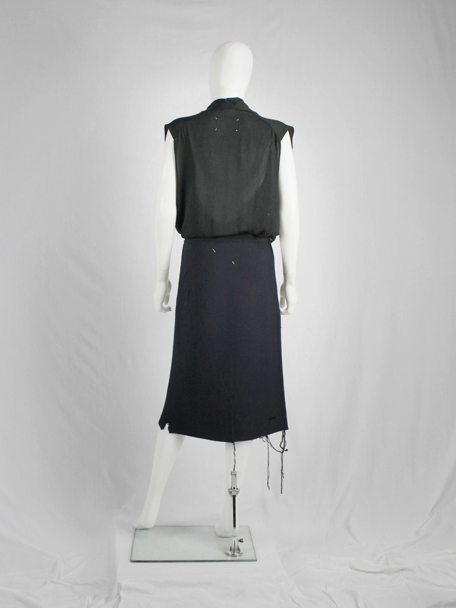 vaniitas Maison Martin Margiela blue destroyed skirt with holes and loose threads fall 2000 5201