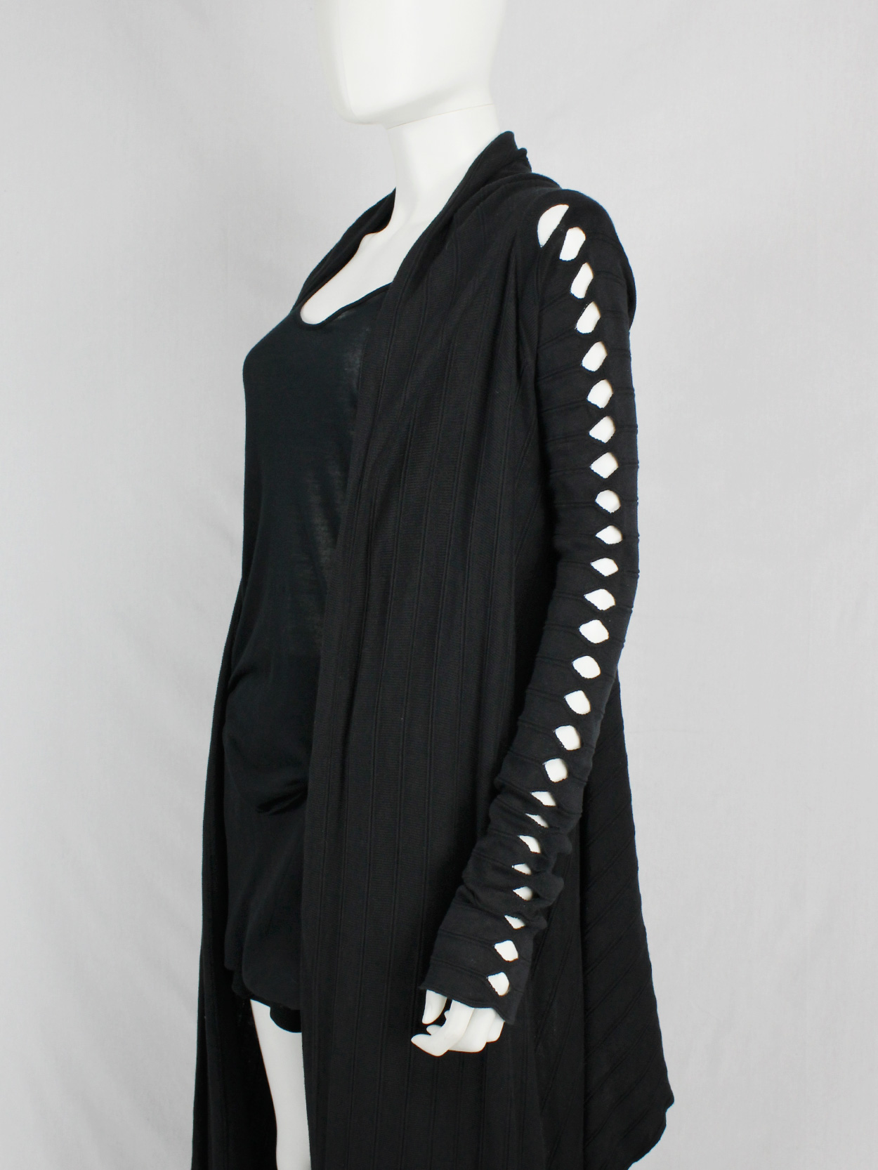 vaniitas Rick Owens RELEASE black floor-length cardigan with holes along the sleeves spring 2010 0171